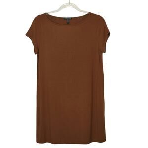 Eileen Fisher T Shirt Dress Short Sleeve Mini Brown Relaxed Fit Minimalist Small